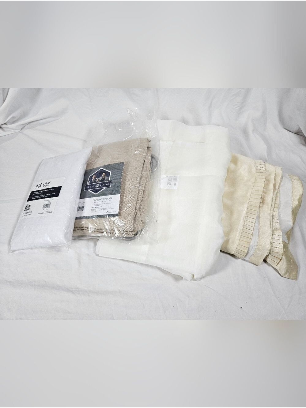 Four Panel Mixed Curtain Lot in White, Cream, Beige Assorted Sizes Sewing Fabric
